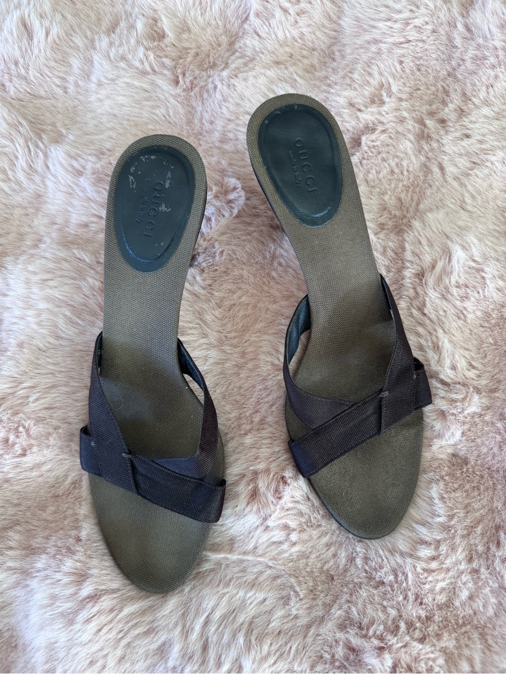 Gucci Canvas/Leather Kitten Heel Sandals
